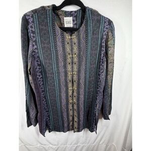 Vintage R&M Richards Karen Kwong Jacket Boho Tapestry Print Heart Clasp